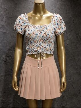 Olivaceous Floral Smocked Crop Top Set with Bracelets Size S